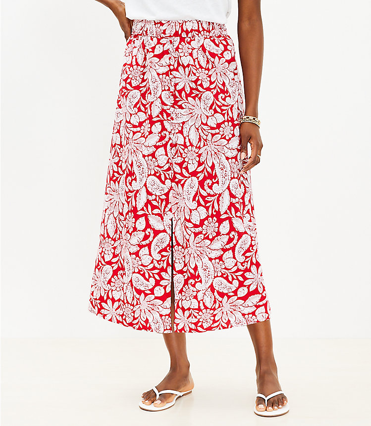 Petite Paisley Button Pull On Midi Skirt image number null