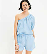 Petite Pull On Linen Blend Shorts in Stripe carousel Product Image 1