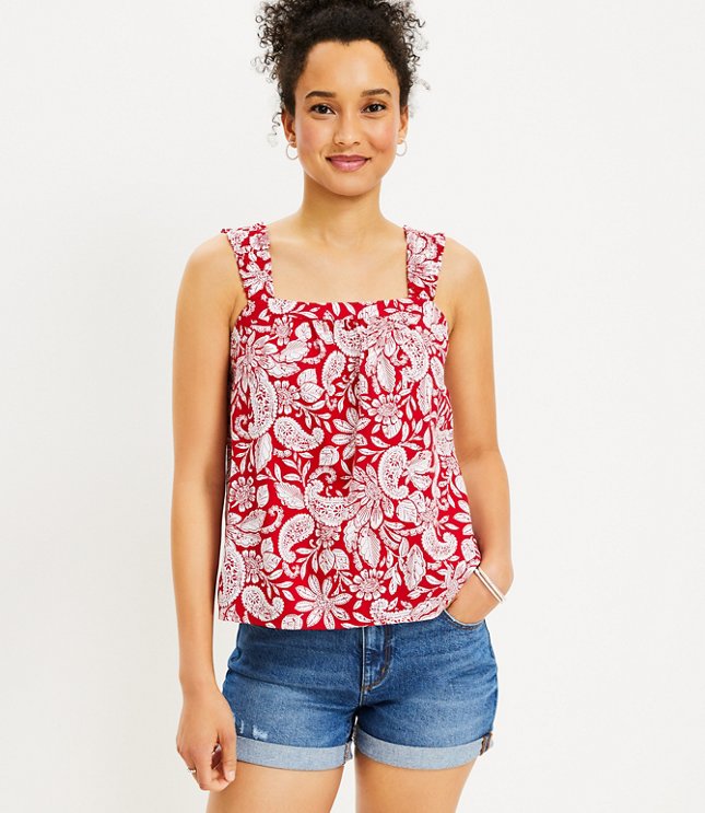 Petite Paisley Ruched Strap Cami