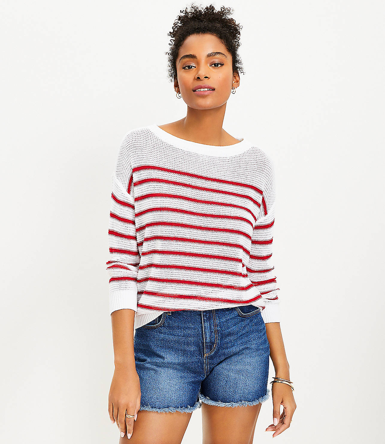 Petite Striped 3/4 Sleeve Sweater
