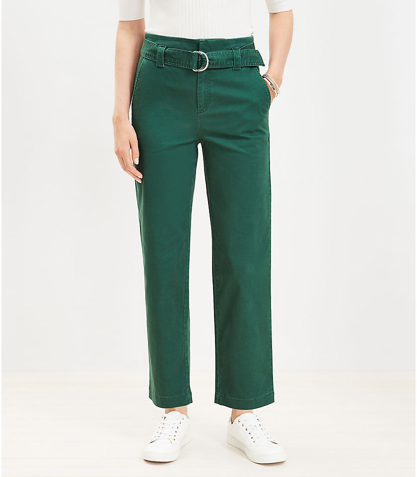Belted Straight Pants in Twill