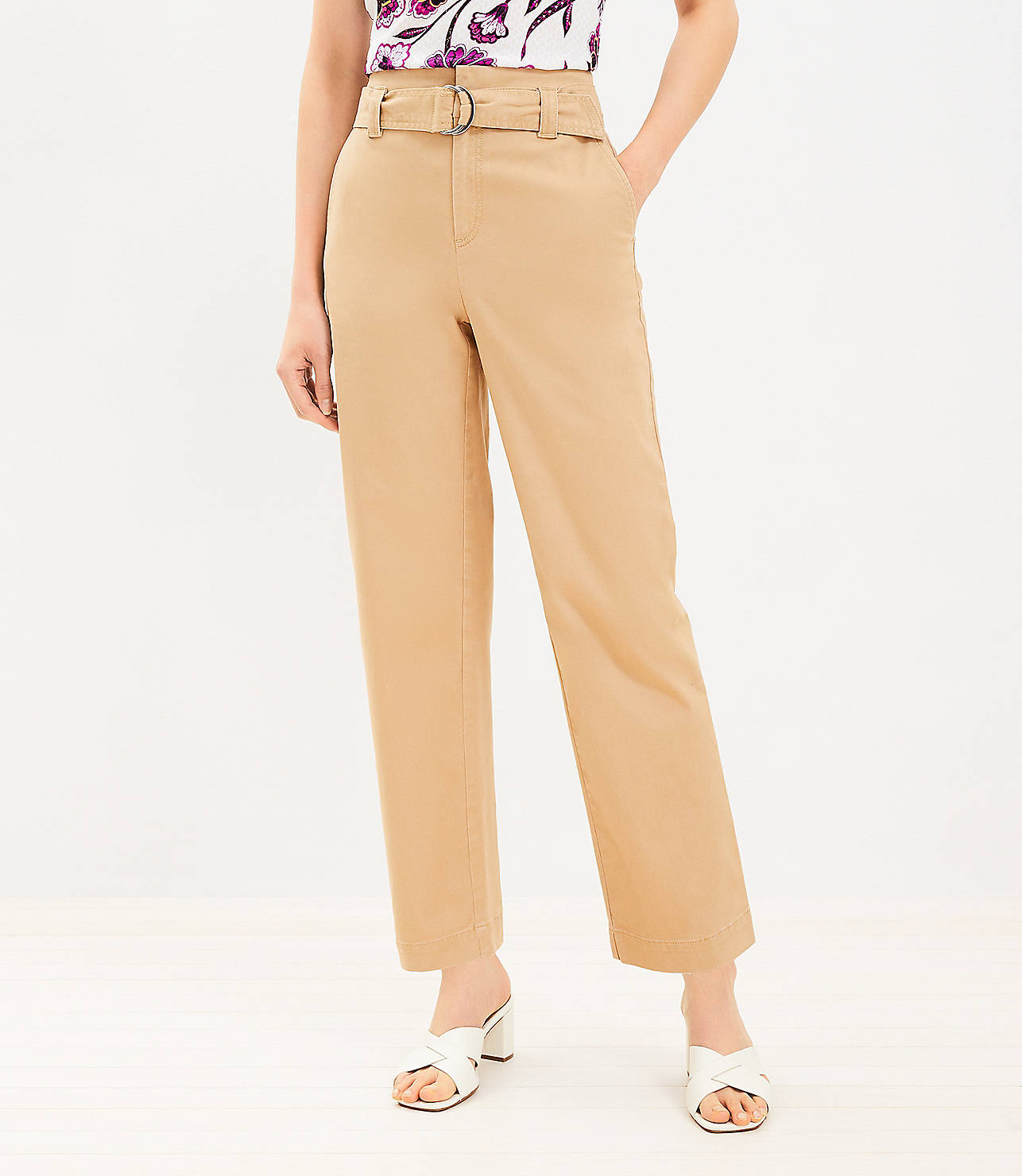 Belted Straight Pants in Twill