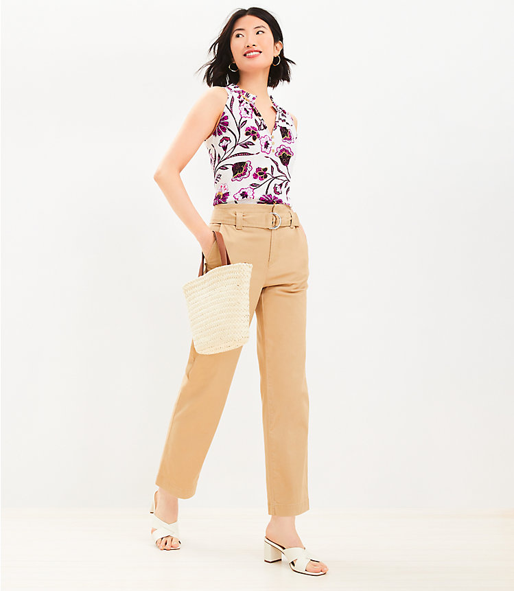 Belted Straight Pants in Twill image number 1