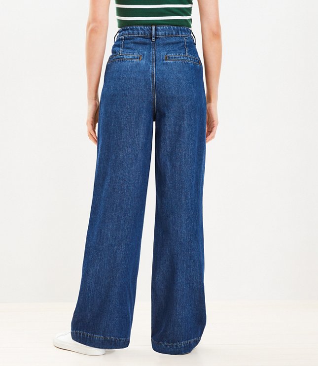 High Rise Palazzo Jeans in Dark Rinse