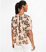 Petite Cheetah Print Puff Sleeve Henley Blouse carousel Product Image 3