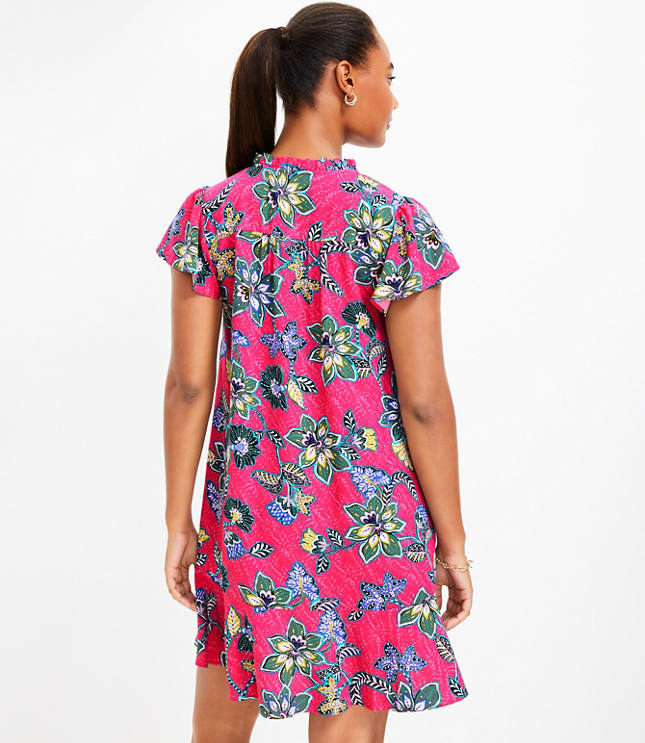 Petite Floral Lace Up Flounce Swing Dress