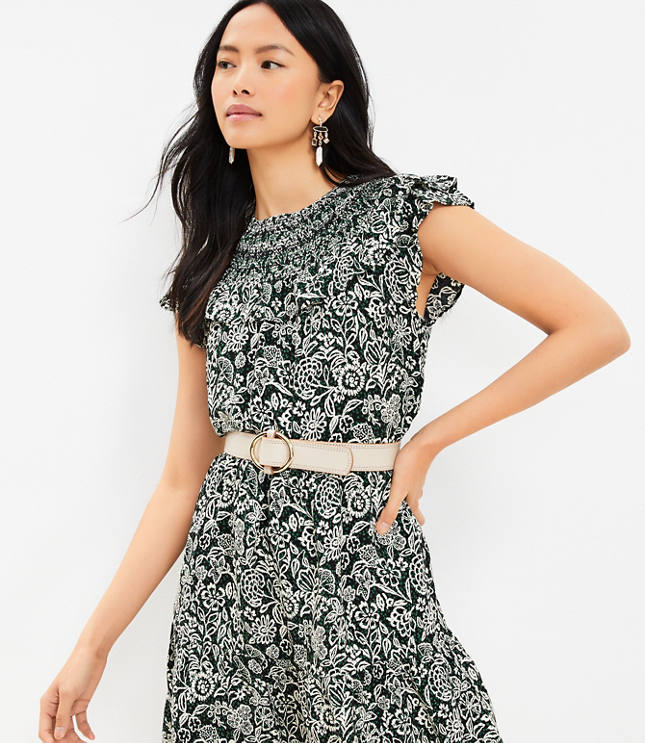 Floral Flutter V-Neck Pocket Dress