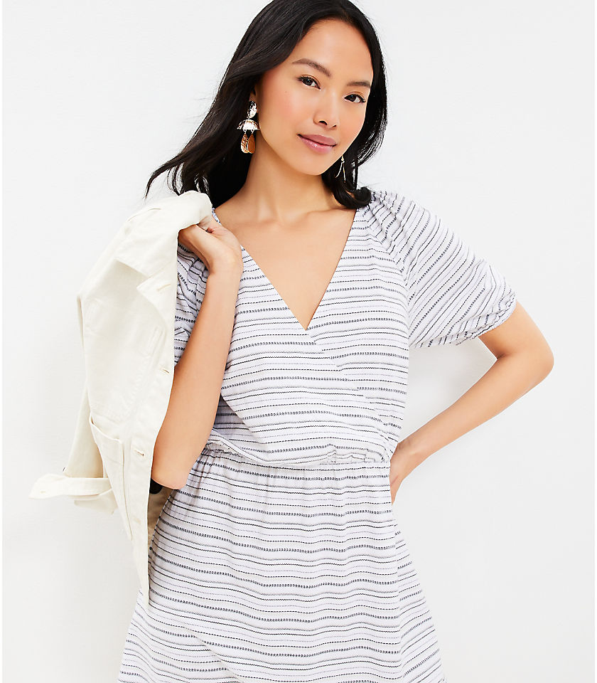 Petite Striped Jacquard Puff Sleeve Dress