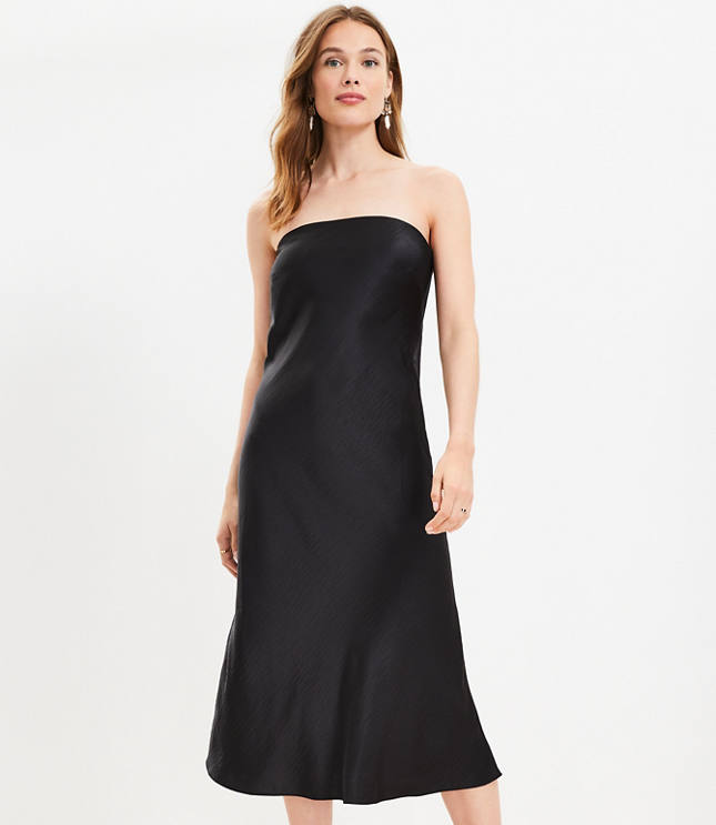 Petite Satin Strapless Midi Dress