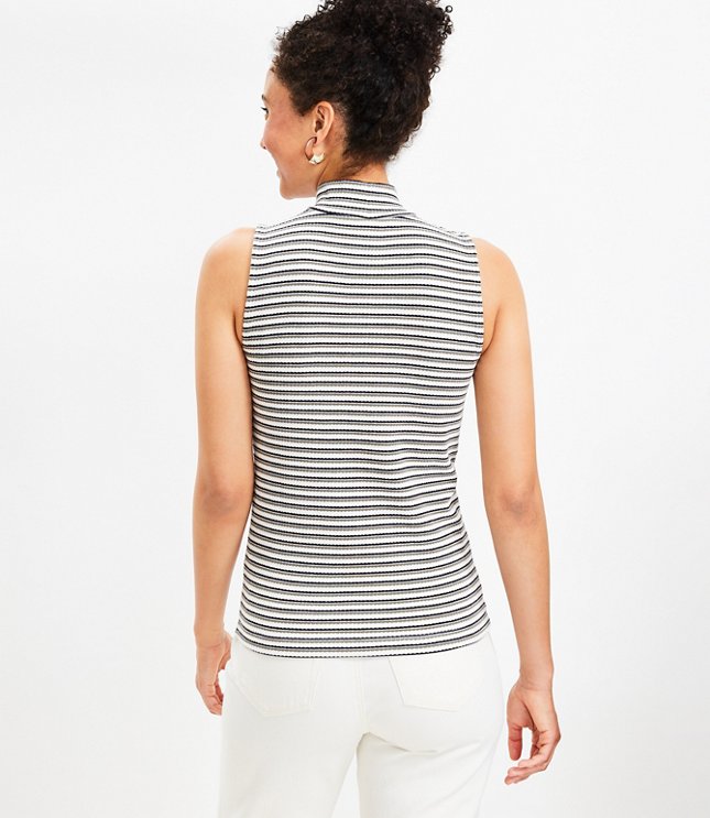 Petite Striped Ribbed Mock Neck Shell