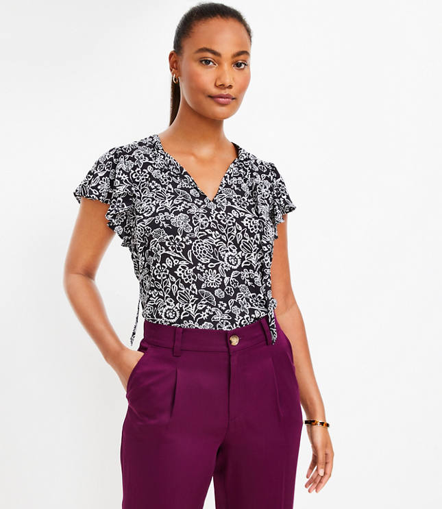 Dotted Flutter V-Neck Top