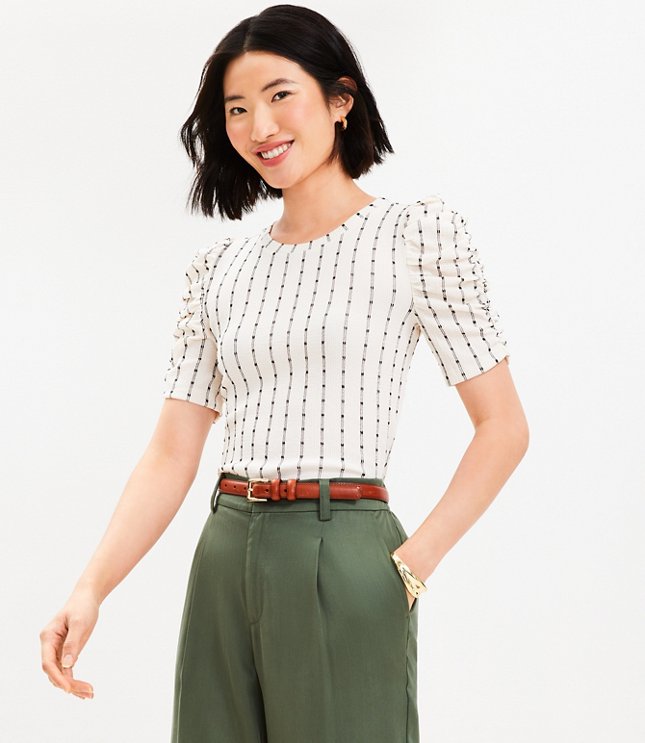 Petite Textured Jacquard Cinched Sleeve Top