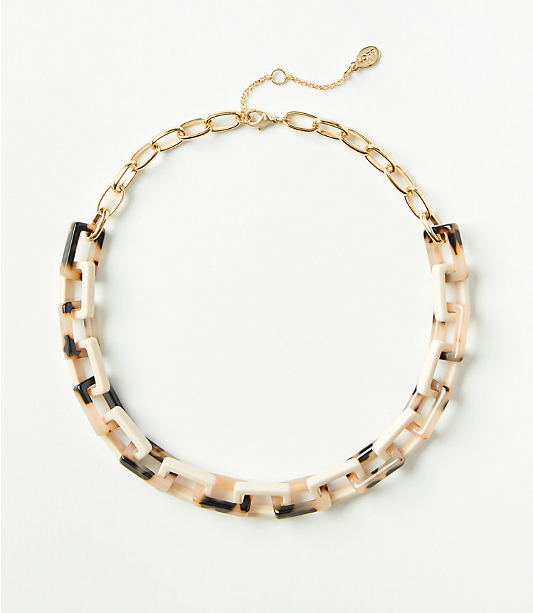 Tortoiseshell Print Chain Link Statement Necklace image number null