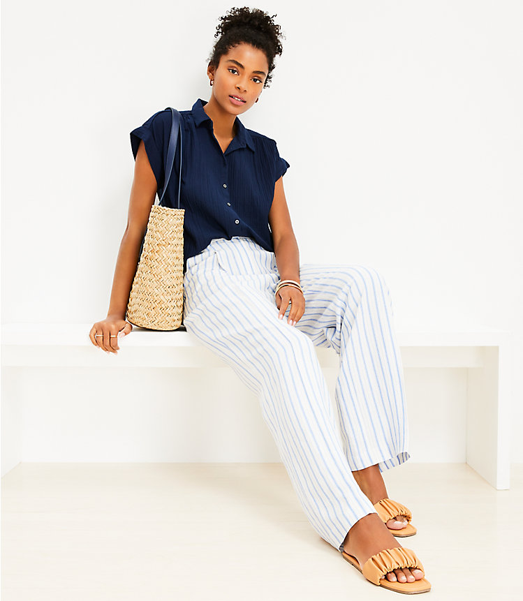 Petite Peyton Trouser Pants in Striped Linen Blend image number 1