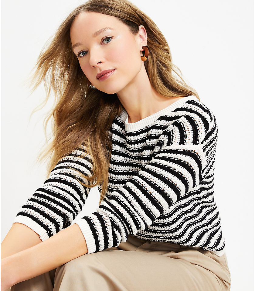 Petite Striped Crochet Sweater