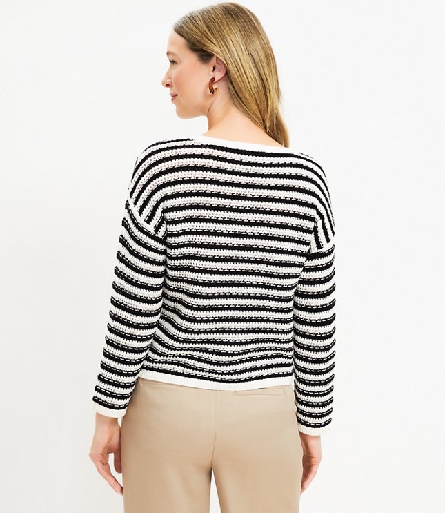 Petite Striped Crochet Sweater