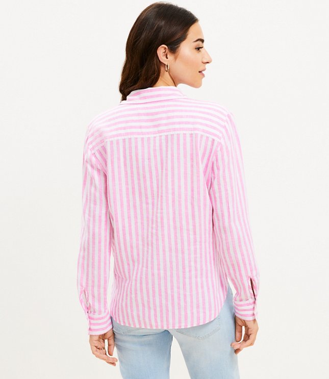 Petite Striped Linen Blend Tie Front Everyday Shirt