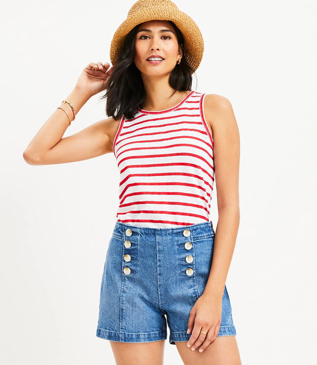 High waisted 2025 denim sailor shorts