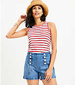 High Rise Denim Sailor Shorts in Mid Wash carousel Product Image 1