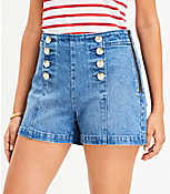 High Rise Denim Sailor Shorts in Mid Wash carousel Product Image 2
