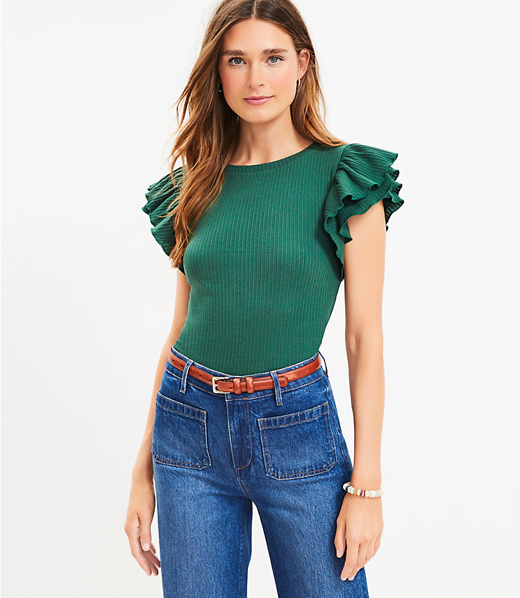 Ribbed Tiered Ruffle Sleeve Top image number 0