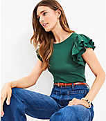 Ribbed Tiered Ruffle Sleeve Top carousel Product Image 2