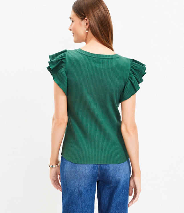 Ribbed Tiered Ruffle Sleeve Top