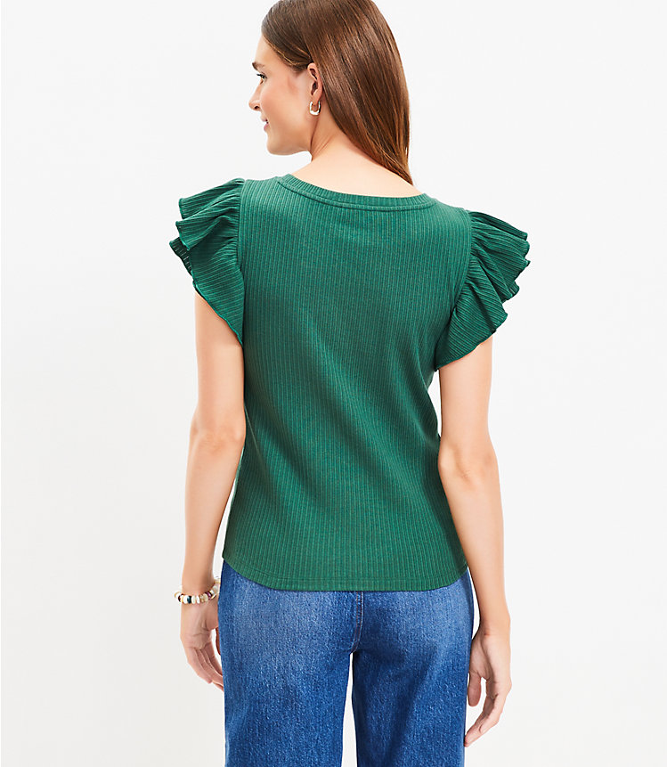 Ribbed Tiered Ruffle Sleeve Top image number 2