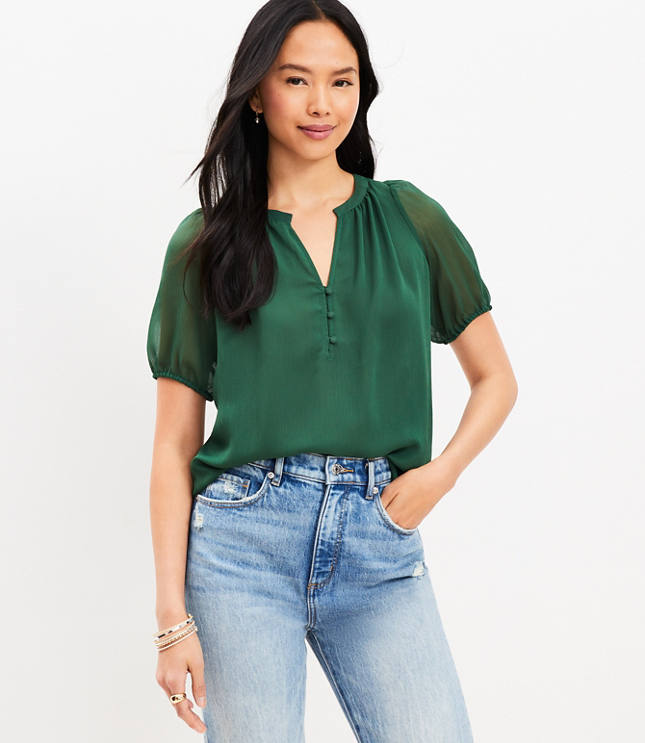 Puff Sleeve Henley Blouse