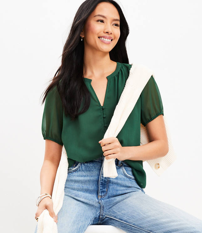 Puff Sleeve Henley Blouse