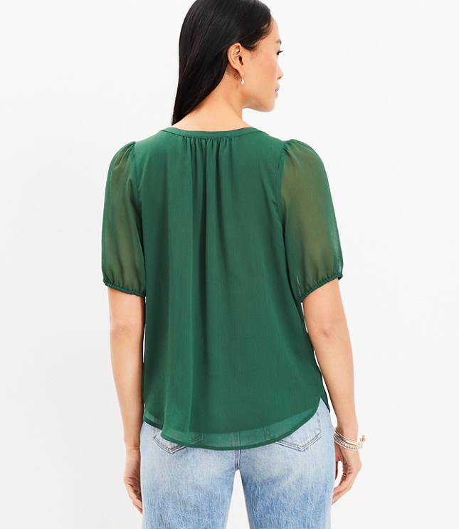 Puff Sleeve Henley Blouse