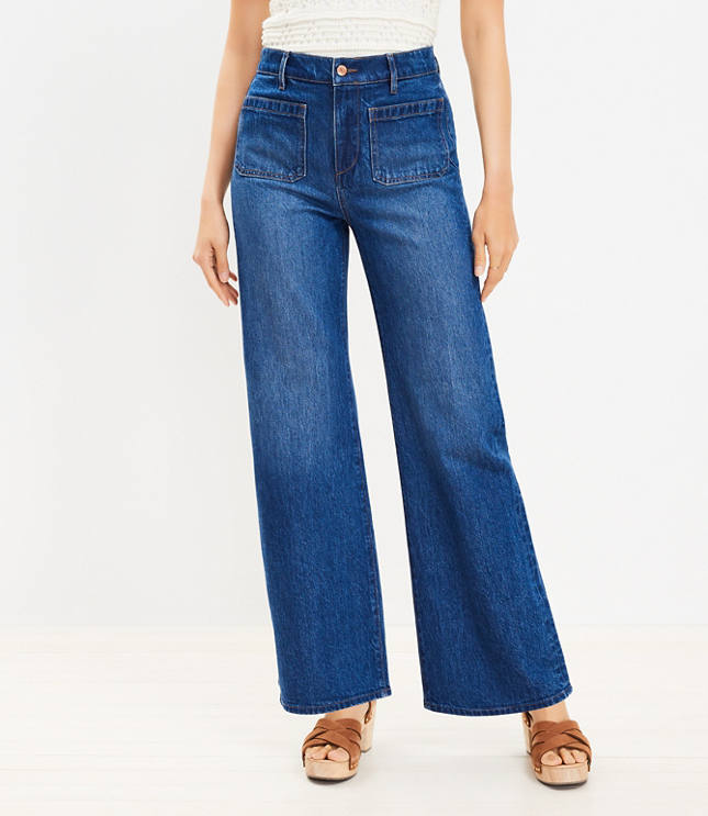 Patch Pocket High Rise Wide Leg Jeans in Vintage Dark Wash