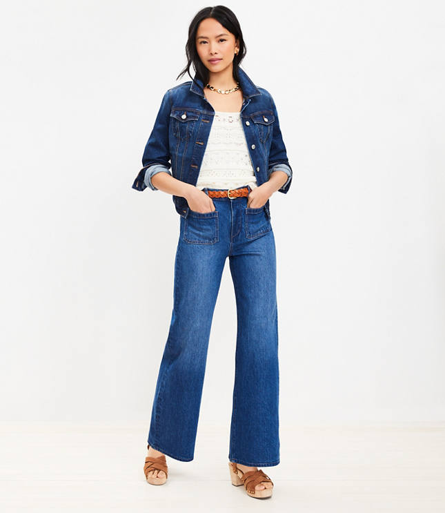 Patch Pocket High Rise Wide Leg Jeans in Vintage Dark Wash