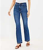 Unpicked Hem High Rise Slim Flare Jeans in Dark Wash carousel Product Image 1