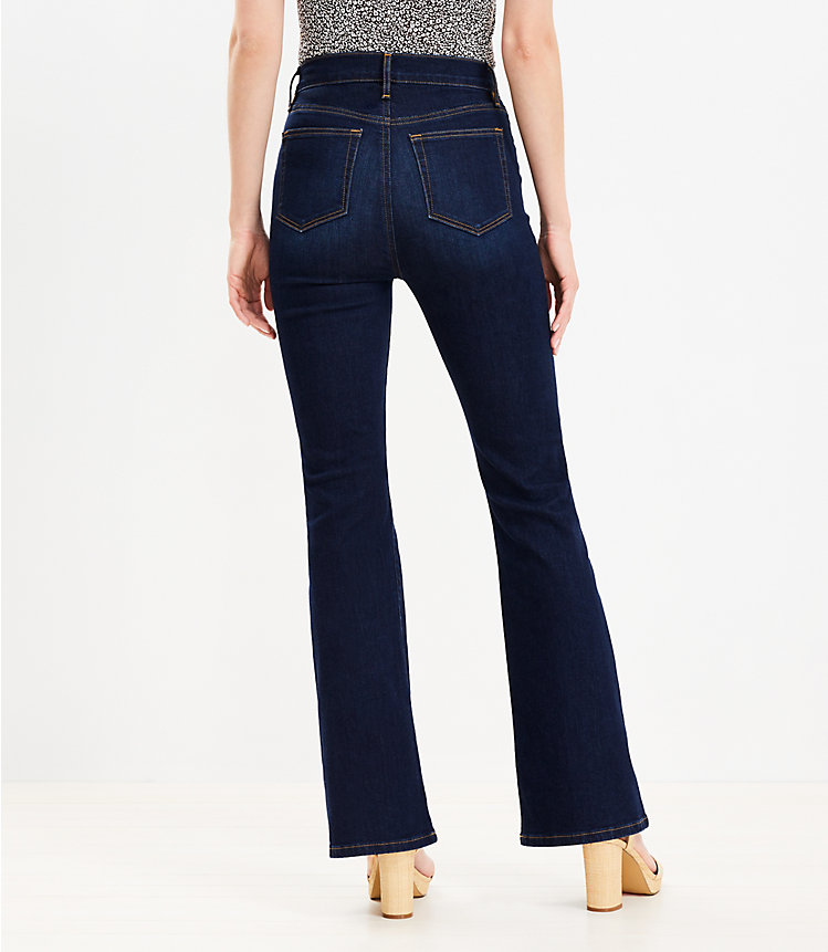 Petite Patch Pocket High Rise Slim Flare Jeans in Classic Dark Indigo Wash image number 2