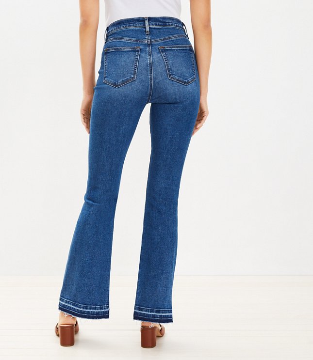 Petite Unpicked Hem High Rise Slim Flare Jeans in Dark Wash