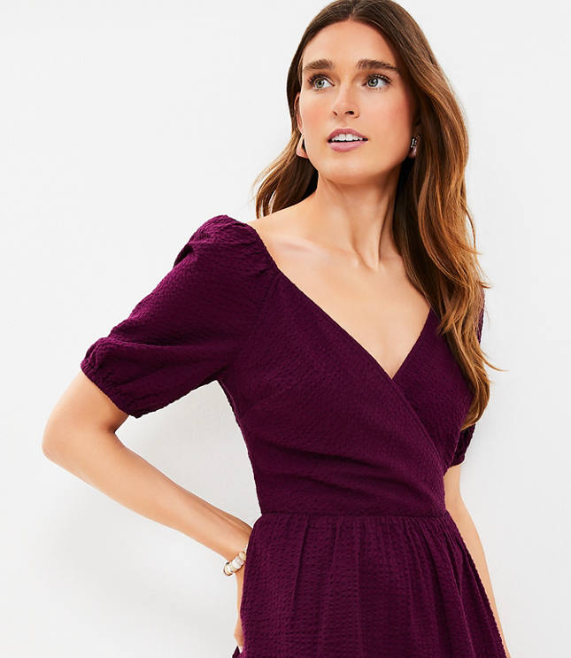 Crinkle Flounce Puff Sleeve Dress