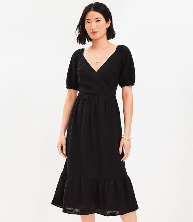 Petite Crinkle Flounce Puff Sleeve Dress