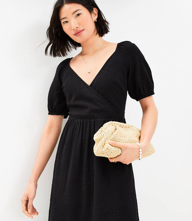 Petite Flounce Puff Sleeve Midi Dress