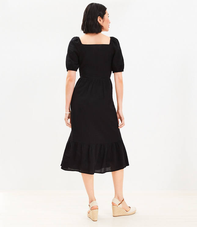 Petite Flounce Puff Sleeve Midi Dress