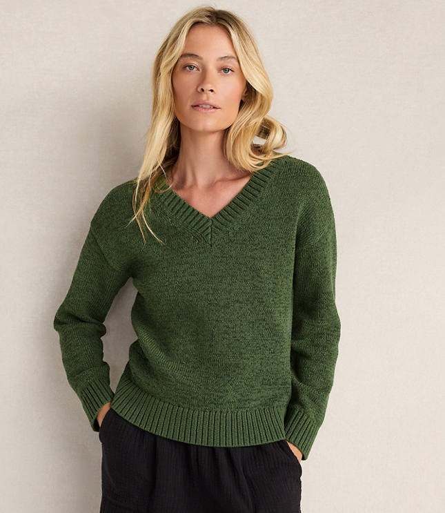 Haven Well Within Cotton Blend Tape Yarn V-Neck Sweater