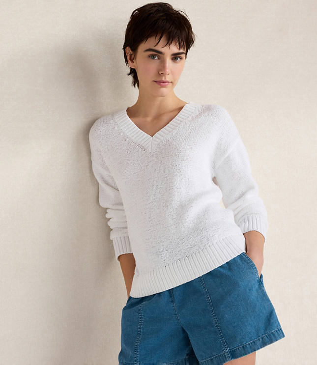 Haven Well Within Cotton Blend Tape Yarn V-Neck Sweater carousel Product Image 1