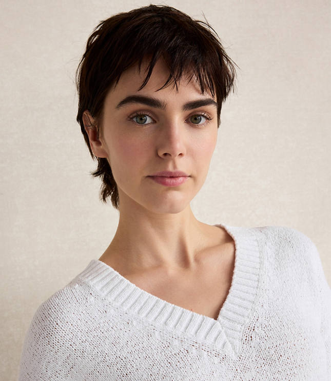 Haven Well Within Cotton Blend Tape Yarn V-Neck Sweater carousel Product Image 3