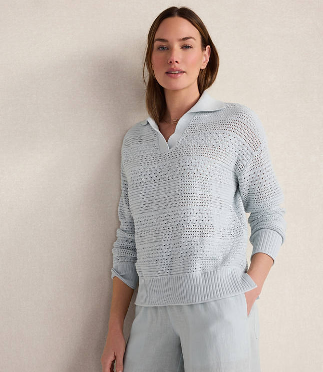 Haven Well Within Cotton Mixed Stitch Johnny Collar Sweater carousel Product Image 1