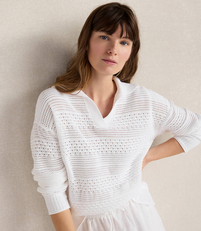 Haven Well Within Cotton Mixed Stitch Johnny Collar Sweater carousel Product Image 1