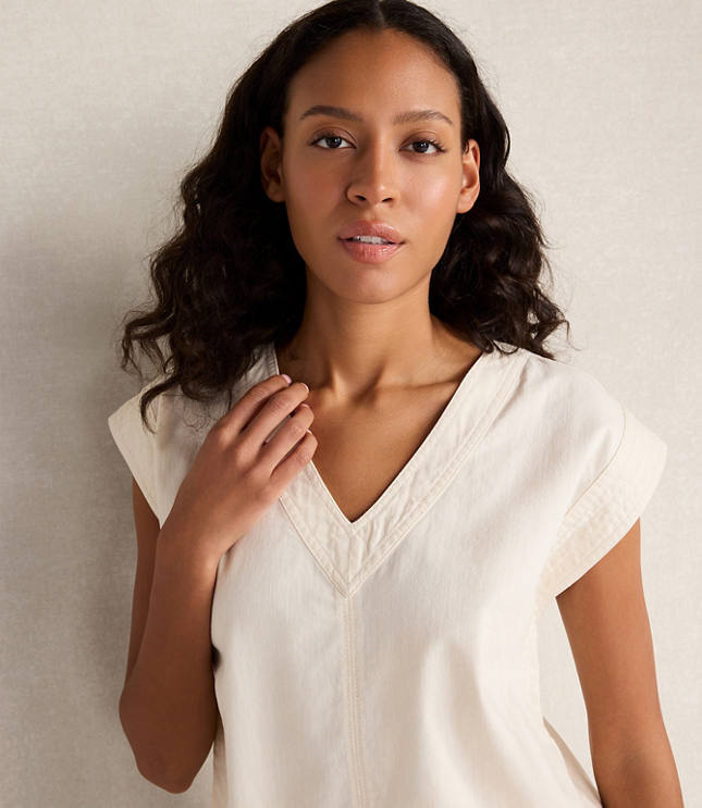 Haven Well Within Cotton Ecru Denim V-Neck Belted Top