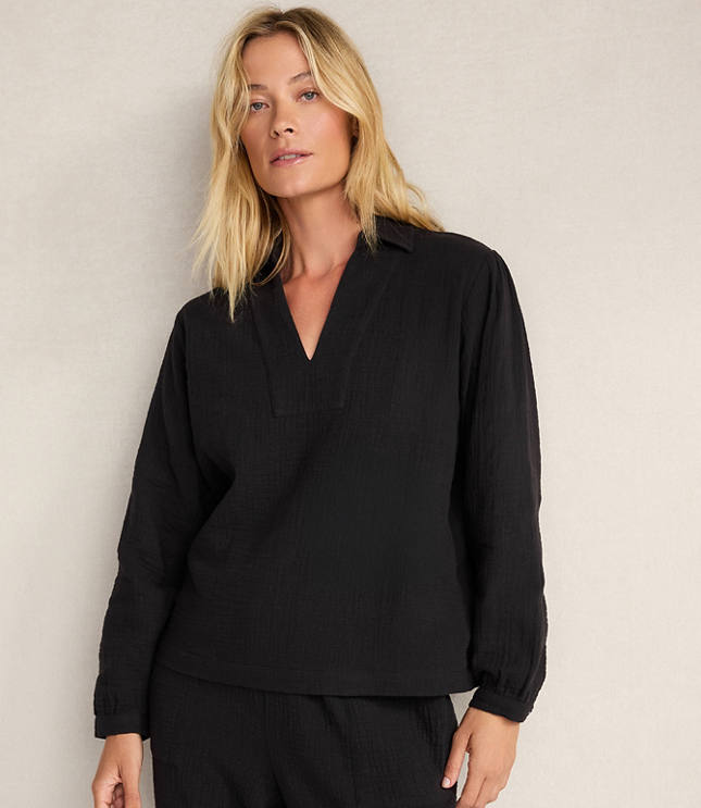 Haven Well Within Textured Cotton Gauze Collared Top
