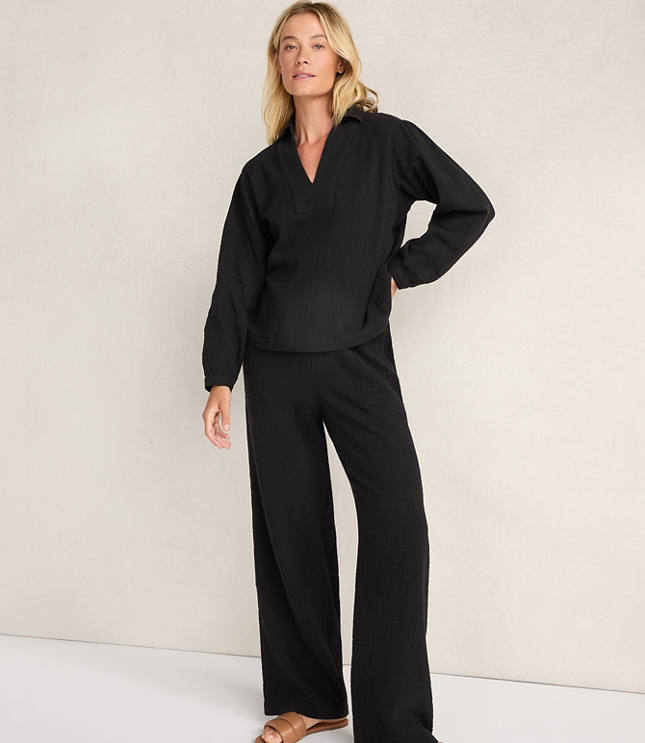 Haven Well Within Textured Cotton Gauze Collared Top