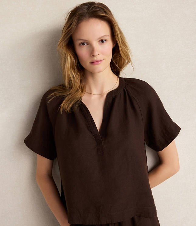 Haven Well Within Linen Gathered V-Neck Top