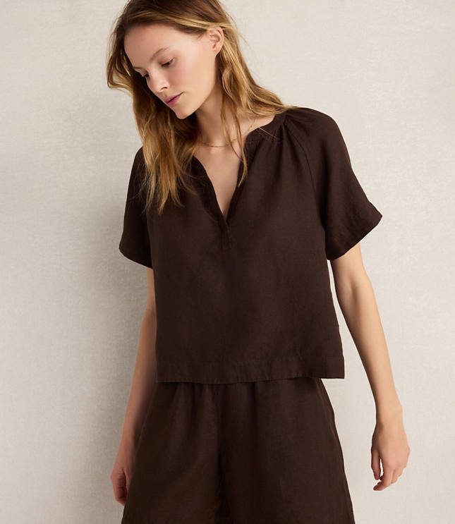 Haven Well Within Linen Gathered V-Neck Top